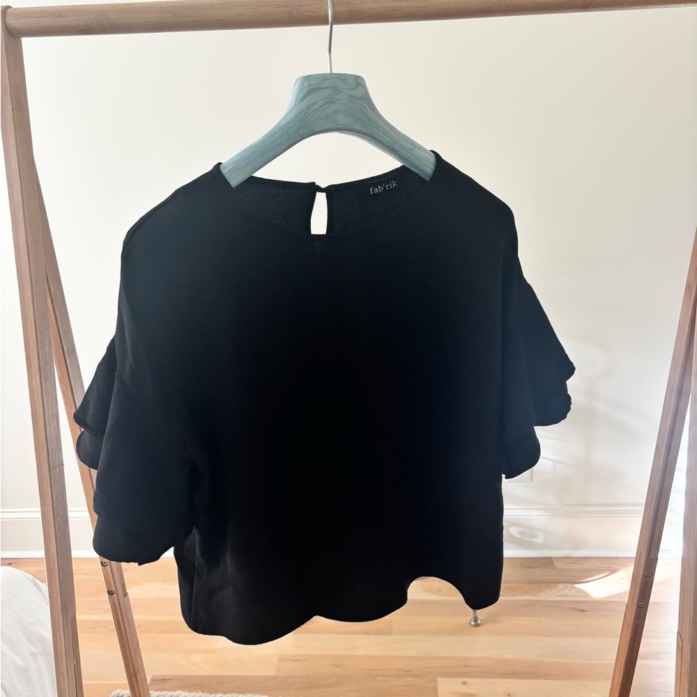 fab'rik Black Ruffle Sleeve Top